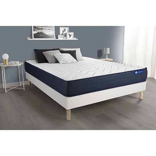 ACTISOM Ensemble matelas ACTIFLEX LIFE 140x190 Ressorts ensachés et Mémoire de forme 5zones de confort + sommier KIT blanc