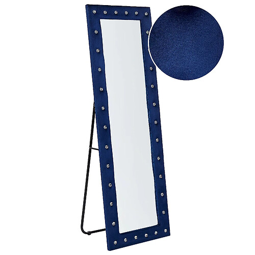 Beliani Miroir sur pied ANSOUIS Velours 150 cm Bleu marine