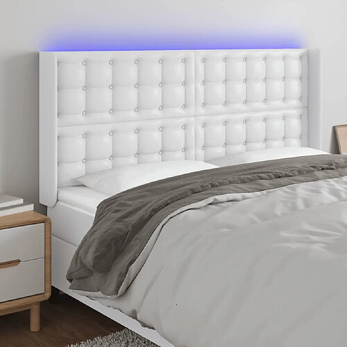 Maison Chic Tête de lit scandinave à LED,meuble de chambre Blanc 147x16x118/128 cm Similicuir -MN87171