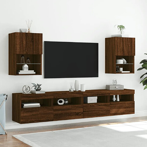 vidaXL Meubles TV avec lumières LED 2 pcs chêne marron 40,5x30x60 cm