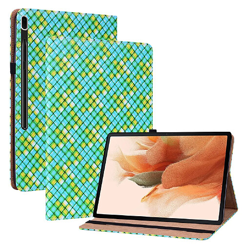 Etui en PU texture tissée multicolore avec support et porte-cartes vert pour votre Samsung Tab S7 Plus SM-T970/S7 FE SM-T730/SM-T736B