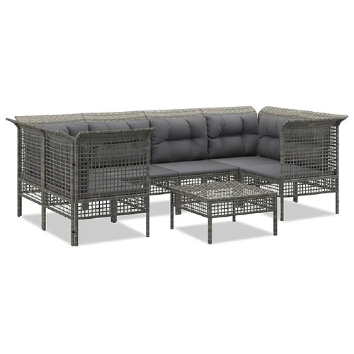 Maison Chic Salon de jardin 7 pcs + coussins - Mobilier/Meubles de jardin - Table et chaises d'extérieur Gris Résine tressée -MN40769