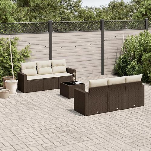 vidaXL Salon de jardin avec coussins 7 pcs marron résine tressée