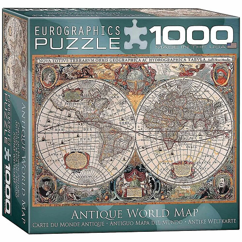 Universal 8 x 8 pouces boîte antique carte du monde Mo puzzle (1000 pièces)