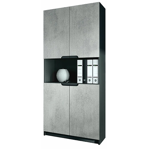 Mpc Armoire De Bureau Noir Mat Et Aspect Béton (lxhxp) : 82 X 184 X 37