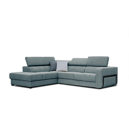 Courtois Laville Canapé d'angle gauche Bergo 5 places en tissu bleu clair avec coussins déco