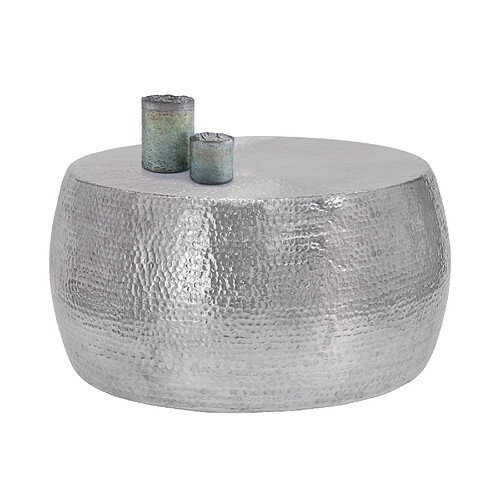 WOMO-DESIGN Table Basse Martelée de Salon, Table d'Appoint Ronde Artisanale, Ø 90x45 cm en Aluminium Argenté, Design Oriental, Finition Martelée, Décoration Intérieure,Table de Canapé Café Unique