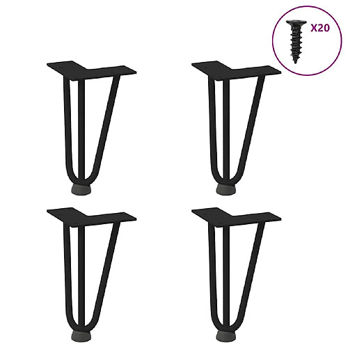 vidaXL Pieds de table en forme d'épingle à cheveux 4 pcs noir 20 cm