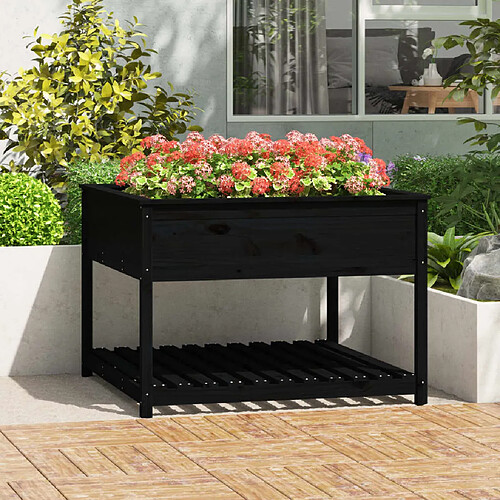 vidaXL Jardinière et étagère Noir 111,5x111,5x81 cm Bois massif de pin