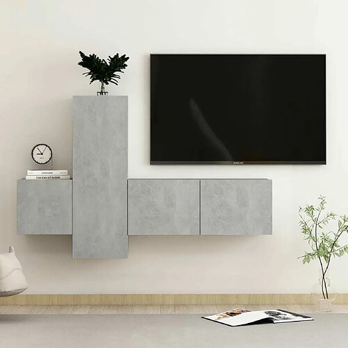 Maison Chic Ensemble de meubles TV 3 pcs | Banc TV Moderne pour salon | Meuble de Rangement - Gris béton Aggloméré -MN45613