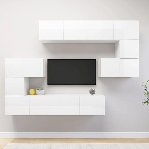 vidaXL Ensemble de meuble TV 8 pcs Blanc brillant Bois d'ingénierie