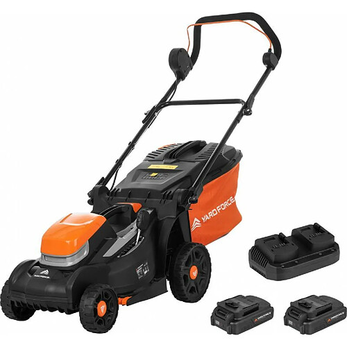 Yard Force Tondeuse à Gazon sans Fil 20 V avec 2 Batteries de 2,5 Ah, Largeur de Coupe de 34 cm, Hauteur de Coupe Variable de 25 à 75 mm, Sac de récupération Hybride de 45 l