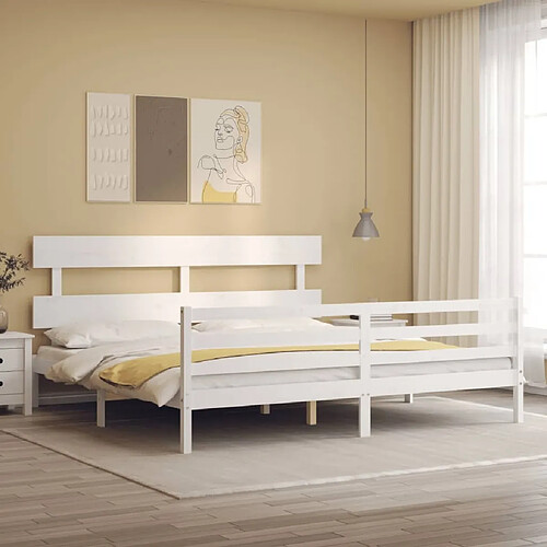 Maison Chic Lit adulte - Cadre Structure de lit avec tête de lit Contemporain blanc 200x200 cm bois massif -MN63128