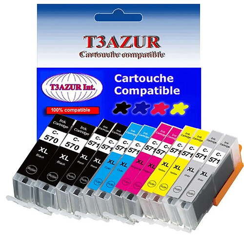 Lot de 12 Cartouches Compatibles pour Canon Pixma MG5751, MG5752, MG5753, MG6850 - T3AZUR