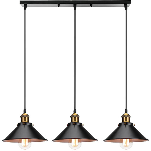 Stoex Luminaire de Style Rétro Ø22CM Lustre Vintage À 3 Lumières Suspension Noir Plafonnier en Fer en Métal Pour Éclairage de Cuisine de Couloir de Bar