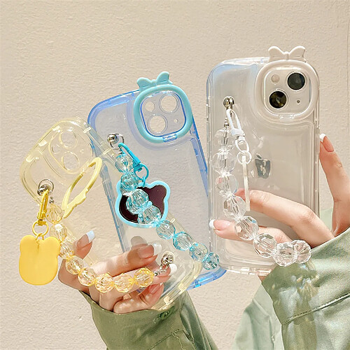 GUPBOO Étui pour iPhone13Pro miroir simple pour femme coque de téléphone portable transparente chaîne de perles anti-chute