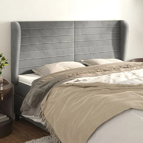 Maison Chic Tête de lit scandinave avec oreilles,meuble de chambre Gris clair 183x23x118/128 cm Velours -MN83780