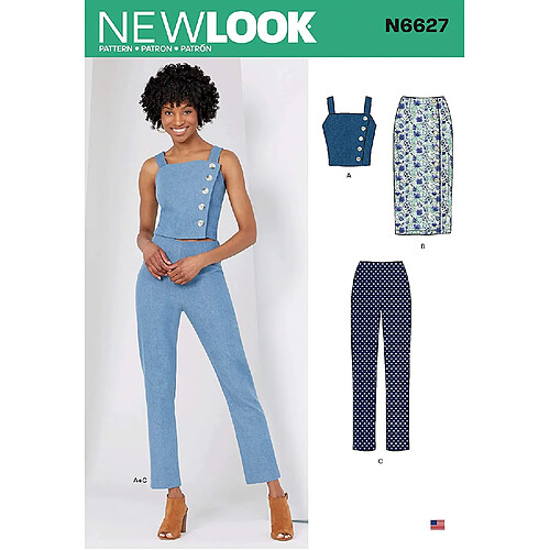 New Look N6627 Patron de couture pour hauts, jupes, pantalons, papier, blanc, divers