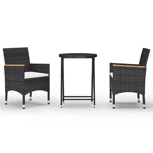 Maison Chic Table de bistro et chaises d'extérieur 3 pcs,Ensemble de bistro de jardin pour relax Résine tressée et verre trempé Noir -GKD323107