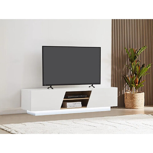 Vente-Unique Meuble TV 2 portes et 2 niches avec LEDs en MDF - Blanc - MANIOLO