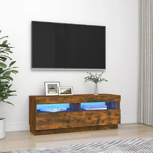 Maison Chic Meubles TV avec lumières LED - Banc TV pour salon chêne fumé 100x35x40 cm -MN34724