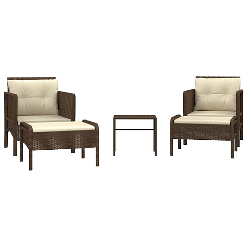 Maison Chic Salon de jardin 5 pcs + coussins - Mobilier/Meubles de jardin - Table et chaises d'extérieur Marron Résine tressée -MN45135