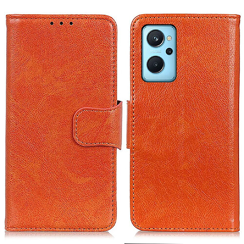 Etui en PU texture nappa, fermoir magnétique avec support, orange pour votre Realme 9i/Oppo A36/A76