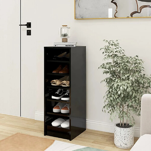 vidaXL Armoire à chaussures Noir brillant 31,5x35x90cm Bois ingénierie