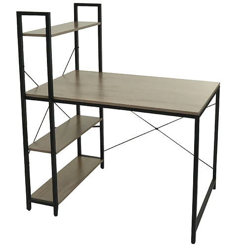 Decoshop26 Bureau avec étagère table pour ordinateur 100 x 60 cm métal MDF gris-brun 04_0006015