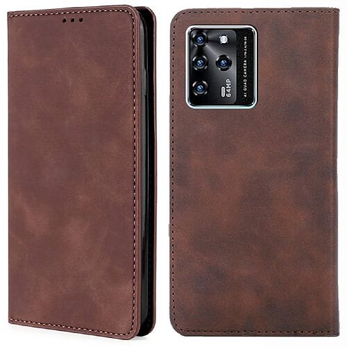 Etui en PU fermeture automatique magnétique avec support pliable et porte-carte, marron foncé pour votre ZTE Blade V30