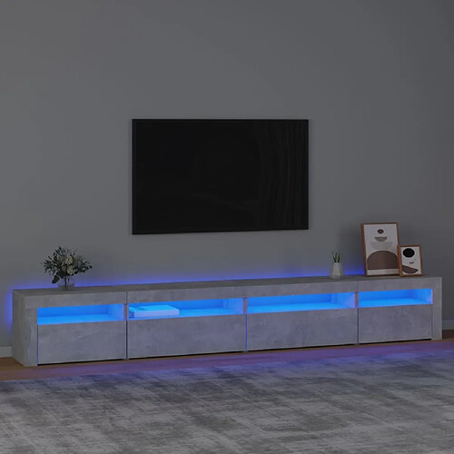 Maison Chic Meubles TV avec lumières LED - Banc TV pour salon Gris béton 270x35x40 cm -MN68549