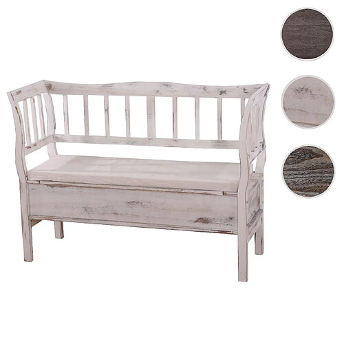 Mendler Banc banquette de rangement T207 bahut coffre avec coussin ~ bois blanc shabby chic