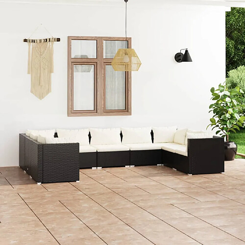 vidaXL Salon de jardin 9 pcs avec coussins Résine tressée Noir