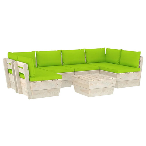 Maison Chic Salon de jardin palette 7 pcs avec coussins - Table et chaises d'extérieur - Mobilier/Meubles de jardin Moderne épicéa imprégné -MN86160