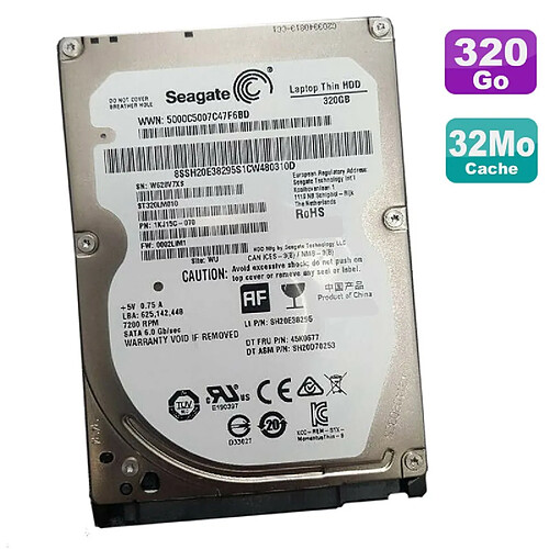 Western Digital Disque Dur 320Go SATA 2.5" Seagate ST320LM010 1KJ15C-070 Laptop Thin 32Mo · Occasion