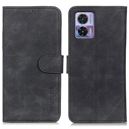 Etui en PU texture rétro, fermeture magnétique, anti-chocs avec support pour votre Motorola Edge 30 Lite/Edge 30 Neo 5G - noir