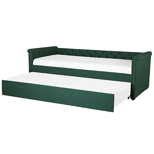 Beliani Lit gigogne en tissu vert foncé 80 x 200 cm LIBOURNE