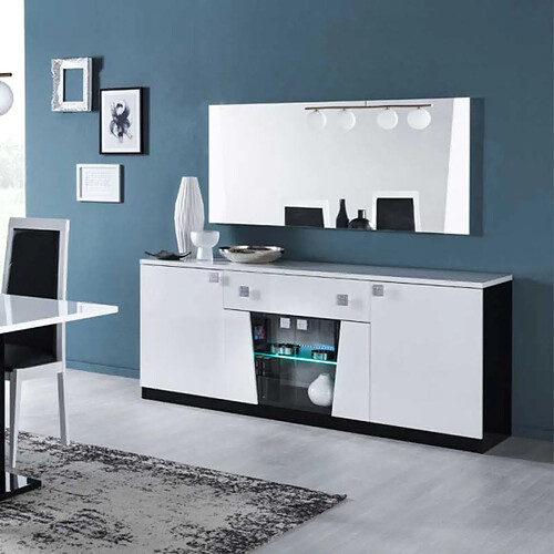 Dansmamaison Buffet 4 portes Laqué blanc et noir brillant à Leds - LASINA