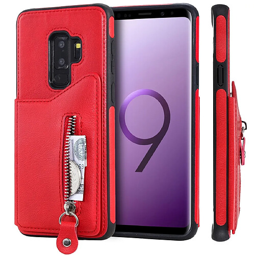 Wewoo Coque Pour Galaxy S9 Plus Etui de protection antichoc couleur solide à double boucle et fermeture à glissière Rouge