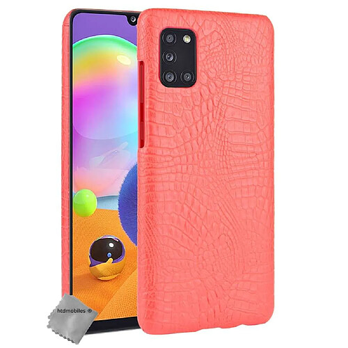 Htdmobiles Coque rigide simili cuir crocodile pour Samsung Galaxy A31 + film ecran - ROUGE