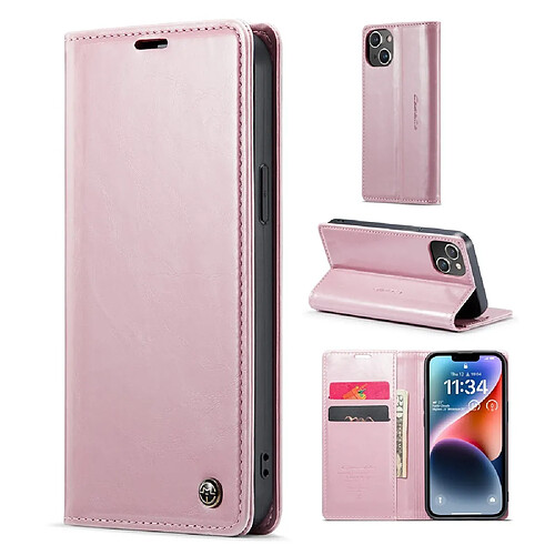 Etui en PU CASEME rétro texture cireuse, fermeture magnétique avec support pour votre iPhone 14 - rose