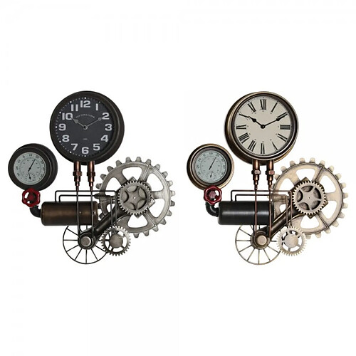 Look & Feel Horloge Murale DKD Home Decor Noir Rouge Fer Doré (2 pcs) (54 x 9 x 56 cm)