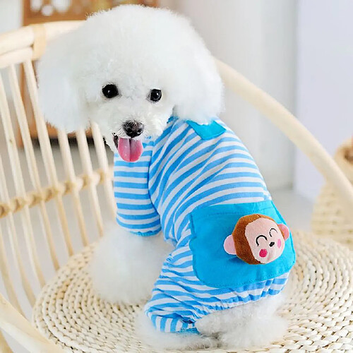 Animaux Chien Vêtements Manteau Pyjama Salopette à Rayures Doux Chat Chiot Vêtements Xl Bleu