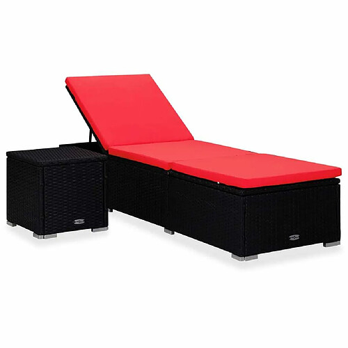 Maison Chic Chaise longue avec coussin | Bain de soleil Relax | Transat et table à thé Résine tressée Rouge -GKD69511