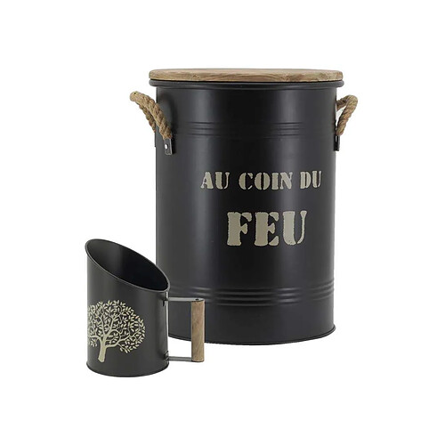 Aubry Gaspard Tabouret et seau à pellets avec pelle Arbre Métal laqué Au coin du feu.