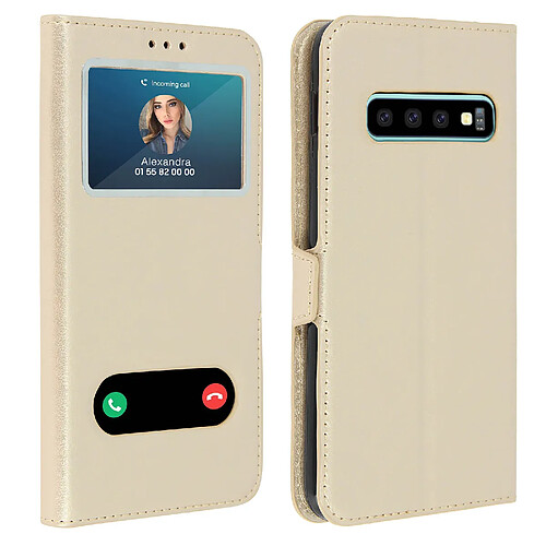 Avizar Etui Samsung Galaxy S10 Housse Folio Double Fenêtre Fonction Support doré