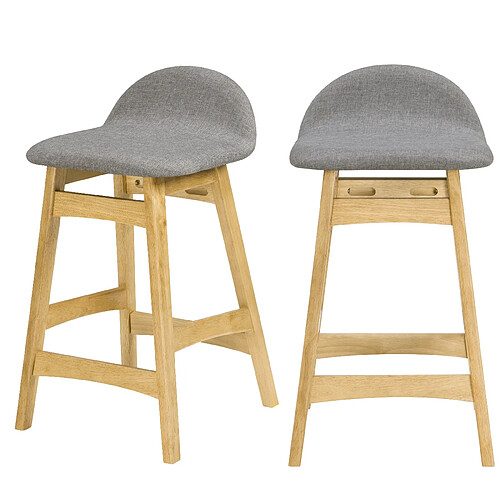 Rendez Vous Deco Tabouret de bar mi-hauteur Gemma gris et bois clair 64 cm (lot de 2)