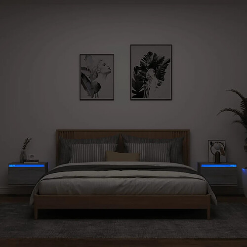 vidaXL Tables de chevet murales avec lumières LED 2 pcs sonoma gris