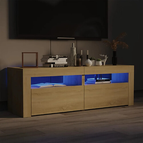 vidaXL Meuble TV avec lumières LED chêne sonoma 120x35x40 cm