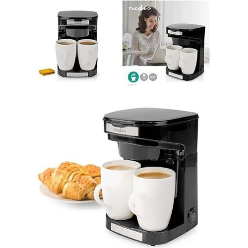 NEDIS Cafetière électrique 2 Tasses Duo 2 x 0.25l Filtre permanent lavable 450W noir Arrêt automatique